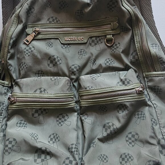Madden NYC Laptop Backpack - Olive Green with Mushroom Print - Padded - Picture 3 of 7